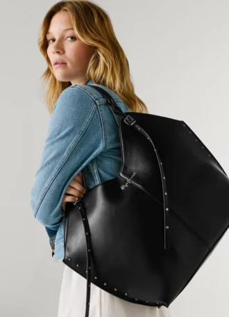 Mala Tote com Efeito de Couro e Tachas