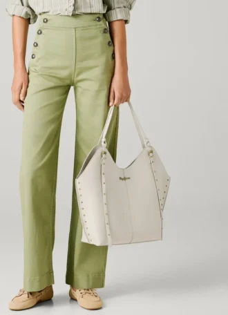 Mala Tote com Efeito de Couro e Tachas