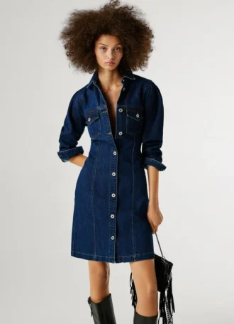 Mini-vestido em ganga de corte regular
