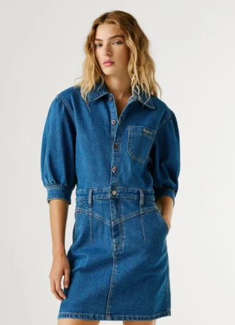 Mini-vestido em ganga de corte regular