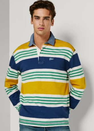 Polo de manga comprida com riscas de râguebi