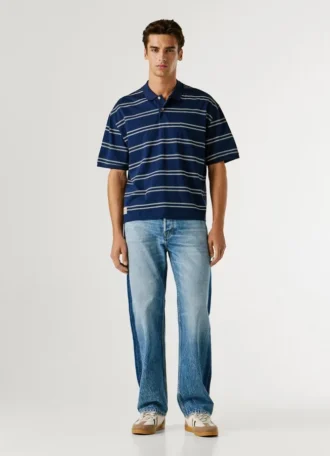 Polo às riscas de corte largo