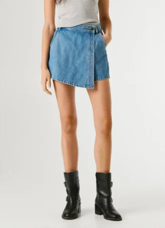Saia-calça em ganga de corte regular