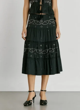 Saia midi com detalhes bordados