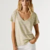 T-shirt com decote em V às riscas