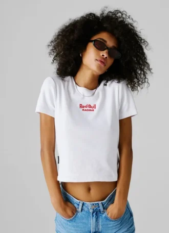 T-shirt com logótipo bordado em canelado