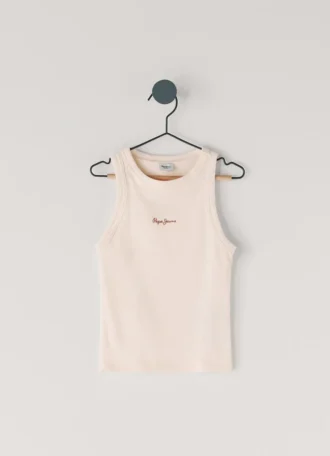 T-shirt com logótipo estampado e canelado