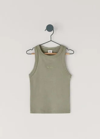 T-shirt com logótipo estampado e canelado T-shirt com logótipo estampado e canelado