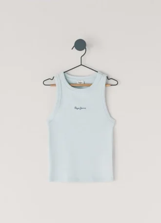 T-shirt com logótipo estampado e canelado