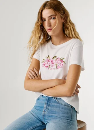 T-shirt com logótipo floral estampado
