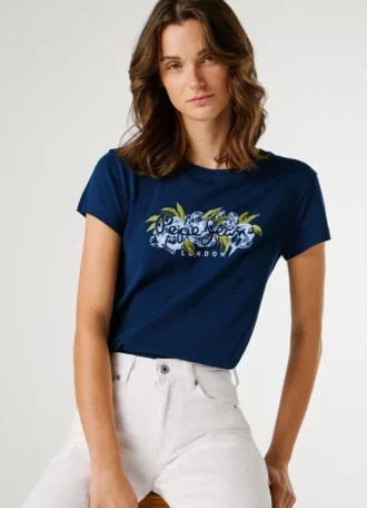 T-shirt com logótipo floral estampado