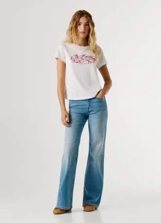 T-shirt com logótipo floral estampado