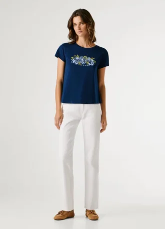 T-shirt com logótipo floral estampado