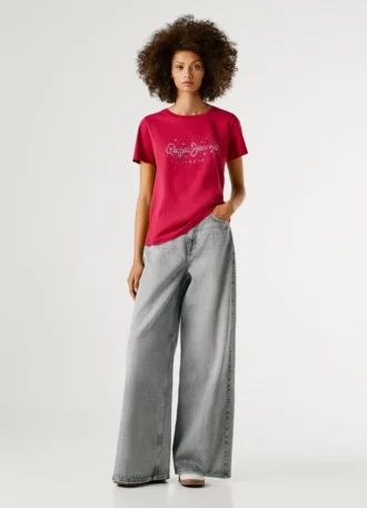 T-shirt com logótipo Strass