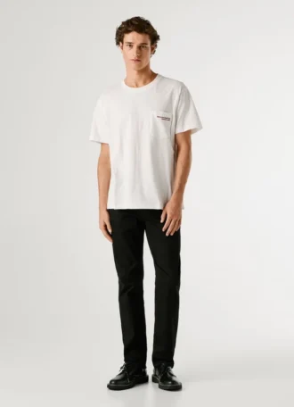 T-shirt de corte descontraído com bolso à frente