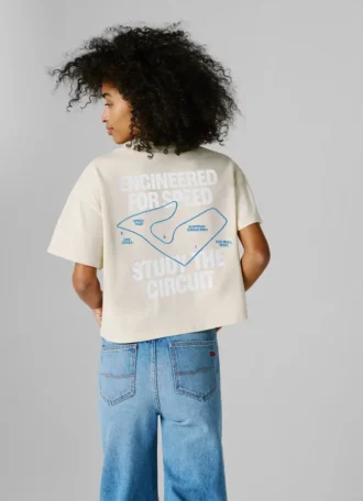 T-shirt de corte largo com estampado nas costas