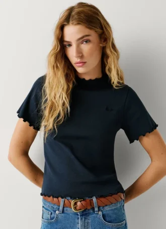 T-shirt Pointelle com logótipo bordado