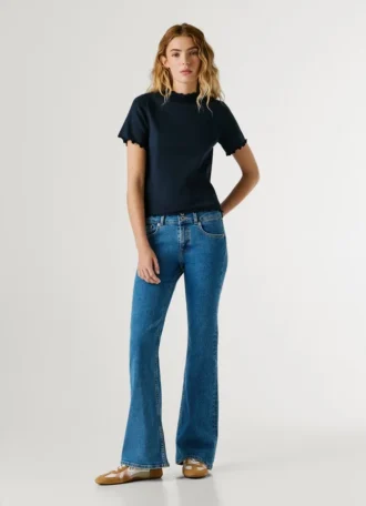 T-shirt Pointelle com logótipo bordado