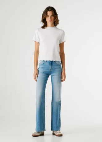 T-shirt Pointelle com logótipo bordado