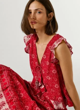 Top com decote em V e estampado floral