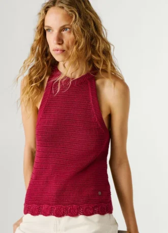 Top com decote halter em croché