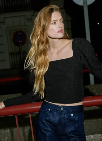 Top curto em jacquard