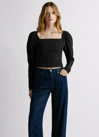 Top curto em jacquard