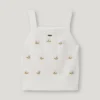 Top em malha pointelle com flores bordadas