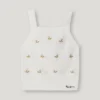 Top em malha pointelle com flores bordadas