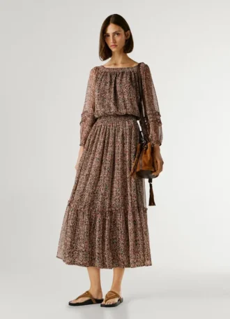 Vestido maxi com estampado fantasia