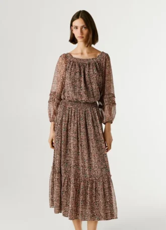Vestido maxi com estampado fantasia