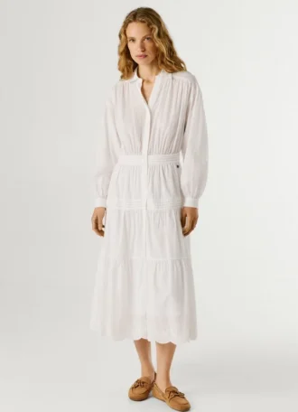 Vestido maxi com gola de camisa comprida
