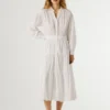 Vestido maxi com gola de camisa comprida