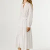 Vestido maxi com gola de camisa comprida