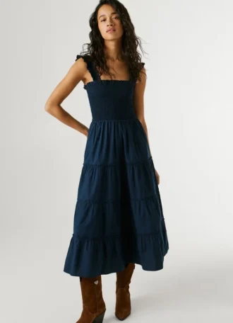 Vestido maxi em popeline