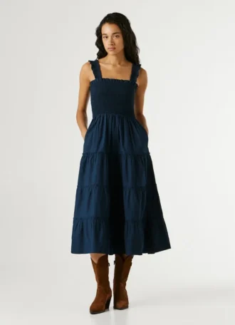 Vestido maxi em popeline