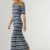 Vestido maxi às riscas com canelado