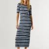 Vestido maxi às riscas com canelado