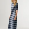 Vestido maxi às riscas com canelado