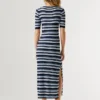 Vestido maxi às riscas com canelado