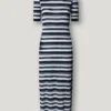Vestido maxi às riscas com canelado