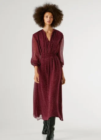 Vestido midi às bolinhas