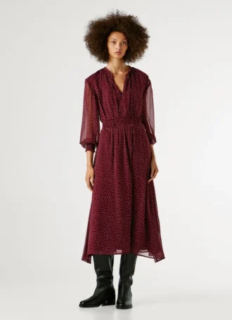 Vestido midi às bolinhas